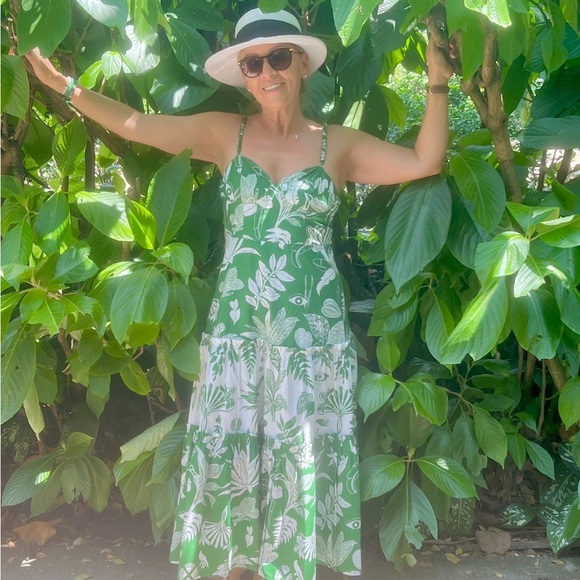 FARM Rio Green and White Botanical Maxi Dress